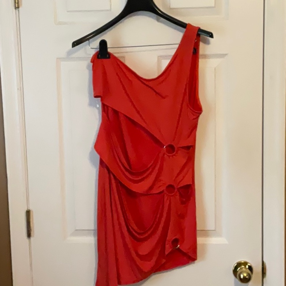 Touch Me Women’s Orange Asymmetrical One Shoulder Cut Out Top Size X-Large